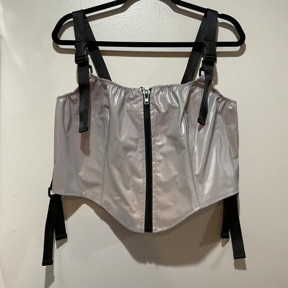 NWTs Club Exx Silver Metallic Harness Zip Up Tank Top Women's 1X Dolls Kill - Picture 15 of 15